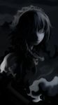  dark futon_(kitsune_tsuki) greyscale hair_over_one_eye highres izayoi_sakuya maid monochrome solo touhou 
