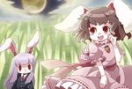  animal_ears bad_id bad_pixiv_id bamboo bamboo_forest blazer brown_hair bunny_ears chachi_(azuzu) forest inaba_tewi jacket long_hair moon multiple_girls nature necktie purple_hair red_eyes reisen_udongein_inaba short_hair touhou 