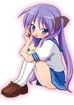  bad_id bad_pixiv_id blue_eyes blush cellphone hiiragi_kagami long_hair lucky_star misooden phone purple_hair ryouou_school_uniform school_uniform serafuku solo twintails yellow_neckwear 