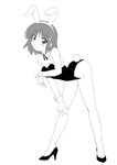  aizawa_sakuya animal_ears bad_id bad_pixiv_id bare_legs bent_over bunny_ears bunnysuit greyscale hayate_no_gotoku! high_heels minazuki_honoo monochrome shoes short_hair solo 