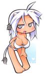  animal_ears bad_id bad_pixiv_id bikini blush breasts chibi copyright_request cow_girl grey_eyes horns large_breasts short_hair silver_hair solo swimsuit tail ushi 