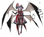  alternate_costume banpai_akira bat_wings dress fingernails hat koumajou_densetsu koumajou_densetsu_1 nail_polish purple_hair red_eyes remilia_scarlet short_hair sketch smirk solo touhou vampire wings 