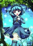  awa_toka backpack bad_id bad_pixiv_id bag blue_eyes blue_hair boots forest happy hat kawashiro_nitori key nature short_hair solo touhou twintails two_side_up 