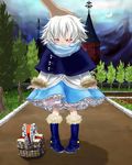  bad_id bad_pixiv_id boots closed_eyes isayasa izayoi_sakuya out_of_frame petting silver_hair solo_focus touhou younger 