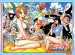  2girls 6+boys 6boys barefoot bikini bird black_hair blue_hair brook female fence food franky hat ice_cream long_hair male monkey_d_luffy multiple_boys multiple_girls nami nami_(one_piece) nico_robin one_piece orange_hair roronoa_zoro sanji seagull skeleton skull swimsuit tony_tony_chopper top_hat topless usopp whale zoro 