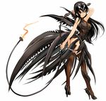  ass black_hair breasts dress girl_arms hair_ornament high_heels long_hair mecha_musume medium_breasts narada narada_(starship) personification pointy_ears red_eyes romulan science_fiction shoes solo space_craft star_trek stiletto_heels thighhighs whip zeco 