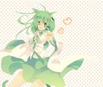  ahoge animal_ears bad_id bad_pixiv_id cat_ears green_eyes green_hair heart kemonomimi_mode kochiya_sanae open_mouth polka_dot polka_dot_background solo touhou yukirar 