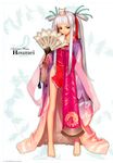  absurdres barefoot character_name chinese_clothes fan full_body highres houmei legs long_hair long_legs purple_eyes shining_(series) shining_wind solo tanaka_takayuki twintails white_background white_hair 