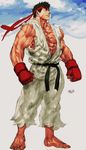  capcom fight fingerless_gloves gloves highres male male_focus man muscle muscles ryu ryuu_(street_fighter) sketch street_fighter 