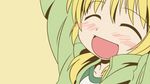  arms_up blonde_hair blush brown_background closed_eyes happy hidamari_sketch highres miyako open_mouth solo vector_trace wallpaper 