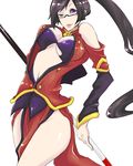  5emon_(pixiv) blazblue china_dress chinese_clothes dress glasses litchi_faye_ling long_hair one_eye_closed ponytail purple_eyes solo very_long_hair 
