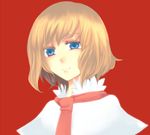  alice_margatroid blonde_hair blue_eyes capelet expressionless head_tilt necktie red_background red_neckwear short_hair simple_background solo tateyama touhou white_capelet 