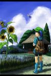  backpack bad_id bad_pixiv_id bag blue_eyes blue_hair cirno flower hat kawashiro_nitori kurione_(zassou) multiple_girls short_hair sleeves_rolled_up sunflower touhou twintails two_side_up wings 