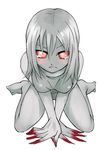  barefoot blood blush claws frown grey_hair grey_skin jpeg_artifacts left_4_dead long_hair red_eyes sinzan sitting solo tears wariza witch_(left4dead) zombie 