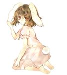  animal_ears barefoot bunny_ears feet hina_(pico) inaba_tewi kneeling lowres red_eyes short_hair solo touhou 