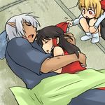  2girls bad_id bad_pixiv_id buront couple crossover final_fantasy final_fantasy_xi hakurei_reimu hetero hug koraku_gekki lowres multiple_girls rumia sleeping the_iron_of_yin_and_yang touhou 