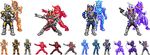  armor bodysuit full_body hidewomi kamen_rider kamen_rider_den-o kamen_rider_den-o_(series) kintaros momotaros multiple_boys pixel_art pose ryutaros simple_background skin_tight spread_legs urataros white_background 