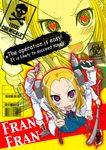  barcode biohazard_symbol blonde_hair blood blood_bag blush bolt drill engrish franken_fran glasgow_smile heart heart-shaped_pupils labcoat long_hair madaraki_fran misaragi multiple_arms ranguage scalpel skull_and_crossbones speculum stitches symbol-shaped_pupils syringe zoom_layer 