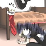  bed blonde_hair christmas despair gloom_(expression) haruichi hat hat_removed headwear_removed kirisame_marisa solo touhou 