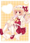  bad_id bad_pixiv_id blonde_hair bloomers candy flandre_scarlet food hat lollipop mizuse_ruka red_eyes ribbon solo swirl_lollipop touhou underwear 