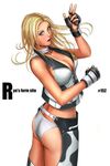  animal_print ass blonde_hair blue_eyes breasts cleavage cow_print dixie_clemets gloves large_breasts long_hair rumble_roses ryu_(ryu's_former_site) solo 
