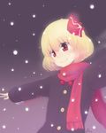  2014 alternate_costume blonde_hair dated dra outstretched_arms red_eyes red_scarf rumia scarf short_hair smile solo touhou 
