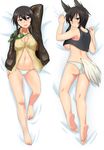  absurdres arms_behind_head ass bare_legs barefoot bird_tail black_hair blue_eyes breasts butt_crack cleavage crop_top dakimakura dominica_s_gentile dress_shirt feet full_body hand_on_hip head_wings highres jacket kunashiri_(etorofu) large_breasts long_hair long_sleeves looking_at_viewer looking_back lying multiple_views navel on_back on_stomach open_mouth panties shirt sidelocks soles tail toenails toes unbuttoned underboob underwear white_panties world_witches_series 