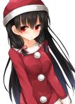  black_hair hat isokaze_(kantai_collection) kantai_collection long_hair looking_at_viewer mizushina_minato red_eyes santa_costume santa_hat solo 