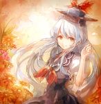  60mai flower hat kamishirasawa_keine long_hair looking_at_viewer orange_eyes silver_hair smile solo touhou 