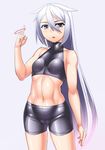  abs bike_shorts black_eyes halterneck long_hair midriff myouan navel original shirakami_itsuki solo very_long_hair white_hair 