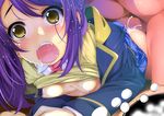  1girl bad_id bad_pixiv_id breasts clothes_lift doggystyle face fumihiko_(pixiv2658856) hetero long_hair nipples open_mouth pretty_(series) pripara purple_hair school_uniform sex small_breasts sweater sweater_lift tears toudou_shion yellow_eyes 