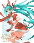  :d aqua_eyes aqua_hair bad_id bad_pixiv_id breasts cleavage detached_sleeves fang hair_ribbon hairband hatsune_miku highres long_hair looking_at_viewer medium_breasts open_mouth red_scarf ribbon scarf smile solo twintails very_long_hair vocaloid zhuxiao517 
