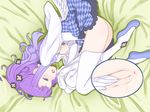 1girl anus areolae ass bed blush boots close-up feet highres hou_(hachiyou) legs long_hair looking_away lying masturbation nipples no_panties on_side open_mouth purple_eyes purple_hair pussy skirt small_breasts solo spinel_(summon_night) summon_night summon_night_5 thigh_boots thighhighs thighs uncensored wet 