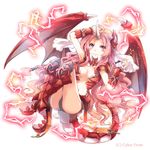  breasts c: cleavage dragon_girl dragon_tail dragon_wings dungeon_&amp;_valkyrie full_body horn looking_at_viewer medium_breasts navel official_art original pink_hair silver_hair smile solo tail wings yamadori_ofuu 