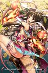  arm_up brown_hair chinese_clothes from_side hair_ornament hair_stick lantern long_hair looking_at_viewer official_art open_mouth pink_eyes pyz_(cath_x_tech) sangokushi_ranbu solo thigh_strap tonfa very_long_hair weapon 
