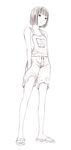  flip-flops monochrome naked_overalls original overalls sandals short_hair sketch solo traditional_media yoshitomi_akihito 