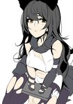  animal_ears bad_id bad_pixiv_id bdsm black_hair black_legwear blake_belladonna bondage bound bound_wrists bow breasts cat_ears cleavage cuffs hair_bow koko_shiguma long_hair medium_breasts rwby shackles sitting solo thighhighs torn_clothes torn_legwear wariza 