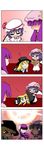  &gt;_&lt; 4koma :d absurdres alternate_headwear arms_up bangs bat_wings blonde_hair blue_eyes blunt_bangs blush bow chibi chin_rest closed_eyes comic crescent eyelashes fang floor gradient gradient_background hair_bow hair_ribbon hat hat_removed headwear_removed headwear_switch highres kirisame_marisa lap_pillow laughing leg_up long_hair lying mob_cap multiple_girls musical_note no_eyes no_mouth o_o on_stomach open_mouth patchouli_knowledge purple_hair rakugaki-biyori reading remilia_scarlet ribbon royal_flare short_hair shrug silent_comic smile sweat tears teasing touhou v-shaped_eyebrows wall wings witch_hat xd zzz 