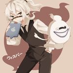  bad_id bad_pixiv_id black_eyes character_name dual_persona ghost grin light_smile male_focus necktie one_eye_closed personification purple_lips shouen_kigashi silhouette simple_background smile tablet_pc vest whisper_(youkai_watch) white_hair youkai youkai_pad youkai_watch 
