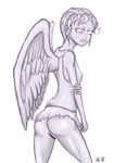  1girl ass blush breasts doctor_who empty_eyes pussy solo weeping_angel wings 