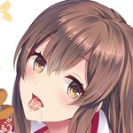  akagi_(kantai_collection) blush brown_hair condensed_milk face kantai_collection long_hair looking_at_viewer lowres otabe_sakura sexually_suggestive solo suggestive_fluid 