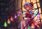  ascot blonde_hair flandre_scarlet hat kure~pu red_eyes red_skirt ribbon short_hair side_ponytail sitting skirt snow solo touhou window wings wrist_cuffs 