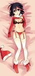  anko_(kirikiri) boots bra dakimakura hat hat_removed headwear_removed highres kill_la_kill lying matoi_ryuuko multicolored_hair on_back panties santa_hat senketsu short_hair solo two-tone_hair underwear 