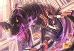  artist_request bayonetta bayonetta_(character) bodysuit fangs glasses gomorrah gun highres looking_at_viewer monster skin_tight weapon yazuwo 