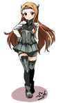  brown_hair cosplay idolmaster idolmaster_(classic) kantai_collection long_hair minase_iori red_eyes shift_(waage) skirt solo taihou_(kantai_collection) taihou_(kantai_collection)_(cosplay) thighhighs 