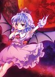  ascot bat_wings blood blood_on_face blue_hair bow enjoy_mix hat hat_bow licking_hand moon night night_sky red_eyes red_moon remilia_scarlet sky solo touhou wings 