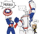  captain_america creator_connection crossover heroman heroman_(robot) joey_jones marvel matsu-sensei mecha multiple_boys shield stan_lee steve_rogers superhero 