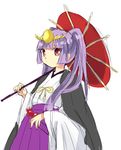  haori japanese_clothes jyukariko kimono oriental_umbrella purple_hair puzzle_&amp;_dragons red_eyes solo twintails umbrella yomi_(p&amp;d) 