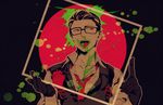  doumoto_(anasaki15) glasses joseph_oda male_focus red_eyes slime solo the_evil_within tongue tongue_out vest waistcoat 