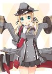  anchor_hair_ornament blonde_hair blush breasts gloves hair_ornament hat kantai_collection long_hair long_sleeves looking_at_viewer medium_breasts military military_uniform open_mouth peaked_cap prinz_eugen_(kantai_collection) sedona skirt solo twintails uniform white_gloves 